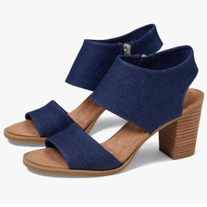 Toms Majorca Cutout Ankle Strap Stack Heel Ortholite Denim Textile Sandal Sz 7.5